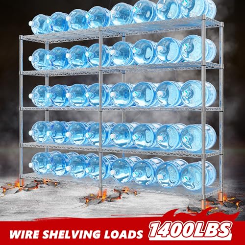 Image of REIBII 58 inch W Storage Shelves Wire Shelving 1400LB Metal Shelves for 5 Tier Shelving Unit with Shelf Adjustable Garage Shelving Rack for Pantry Kitchen Garage, 58 inch W x 59 inch H x 13.8 inch D, Chrome