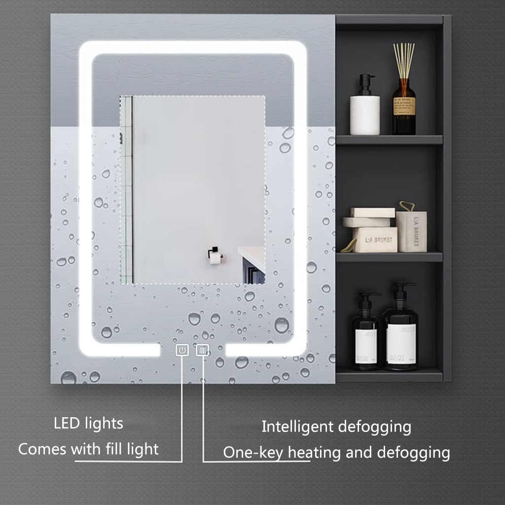 Bathroom Wall Cabinet, Bathroom Mirror, Bathroom Mirrors, Wall Mirror Cabinets, Smart Mirror Cabinets, Toilet Storage with Lighting,Black-80 * 68cm
