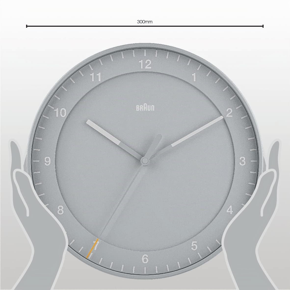 Braun Orologio da parete analogico grande Classic con movimento a scansione silenzioso, facile da leggere, diametro 30 cm in grigio, modello BC17G.