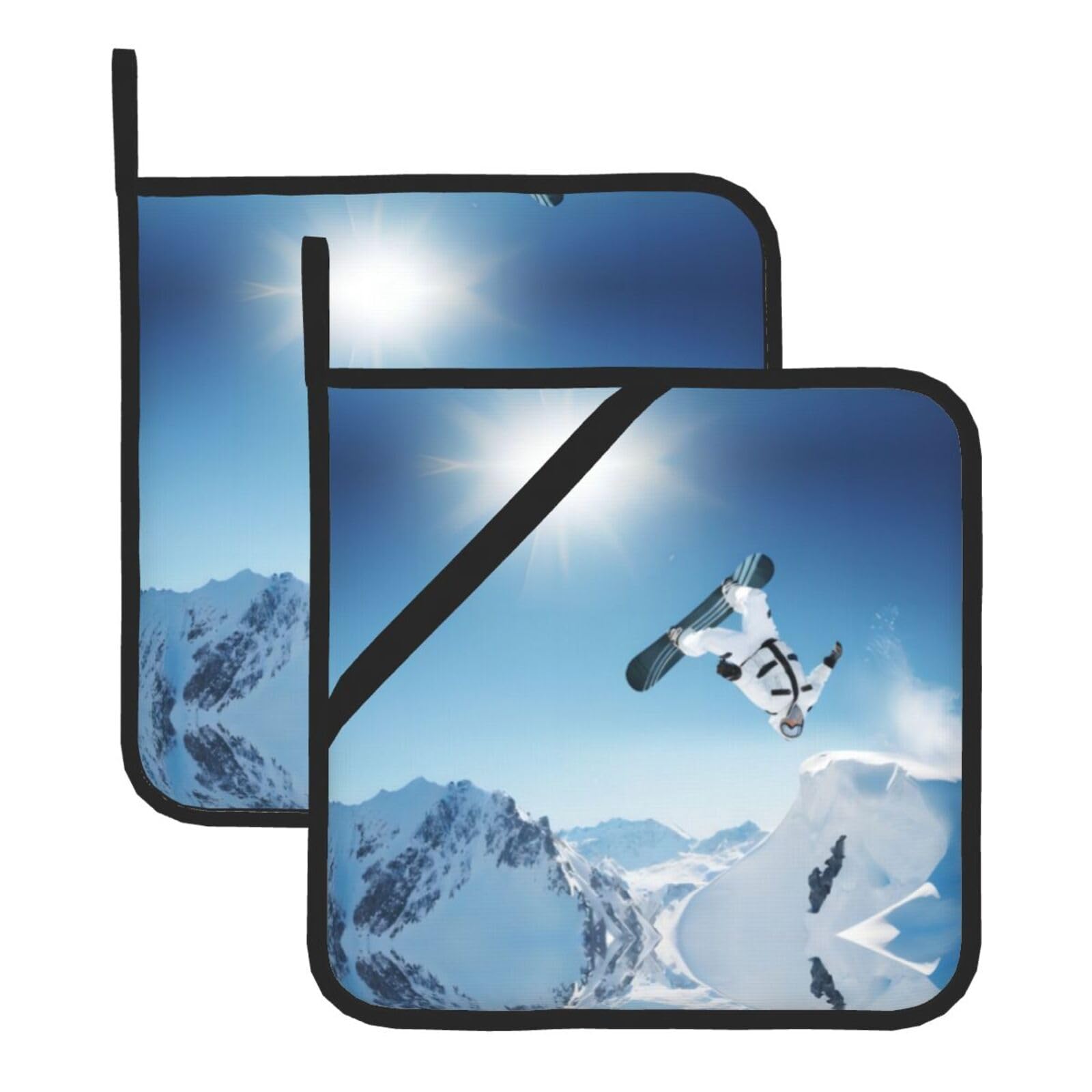 WHJSSF Snowboarding Prints Square Pot Holders - Heat Resistant Kitchen Trivets 2-Pack - Waterproof Covers for Hot Dishes, Oven & Grill with Hanging Loop