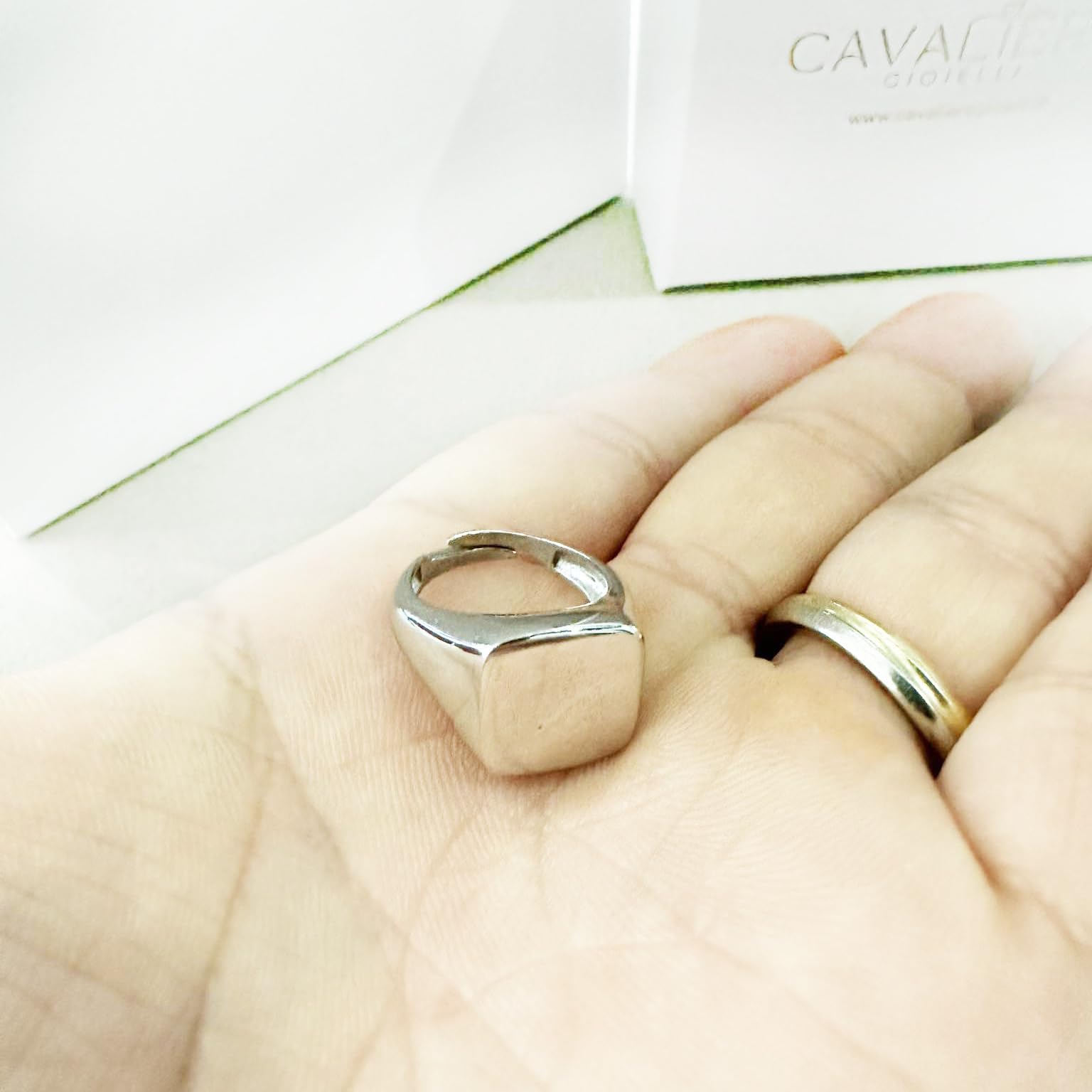 Anello Chevalier Donna Argento 925 Mignolo Quadrato Regolabile Made in Italy INCISIONE OMAGGIO
