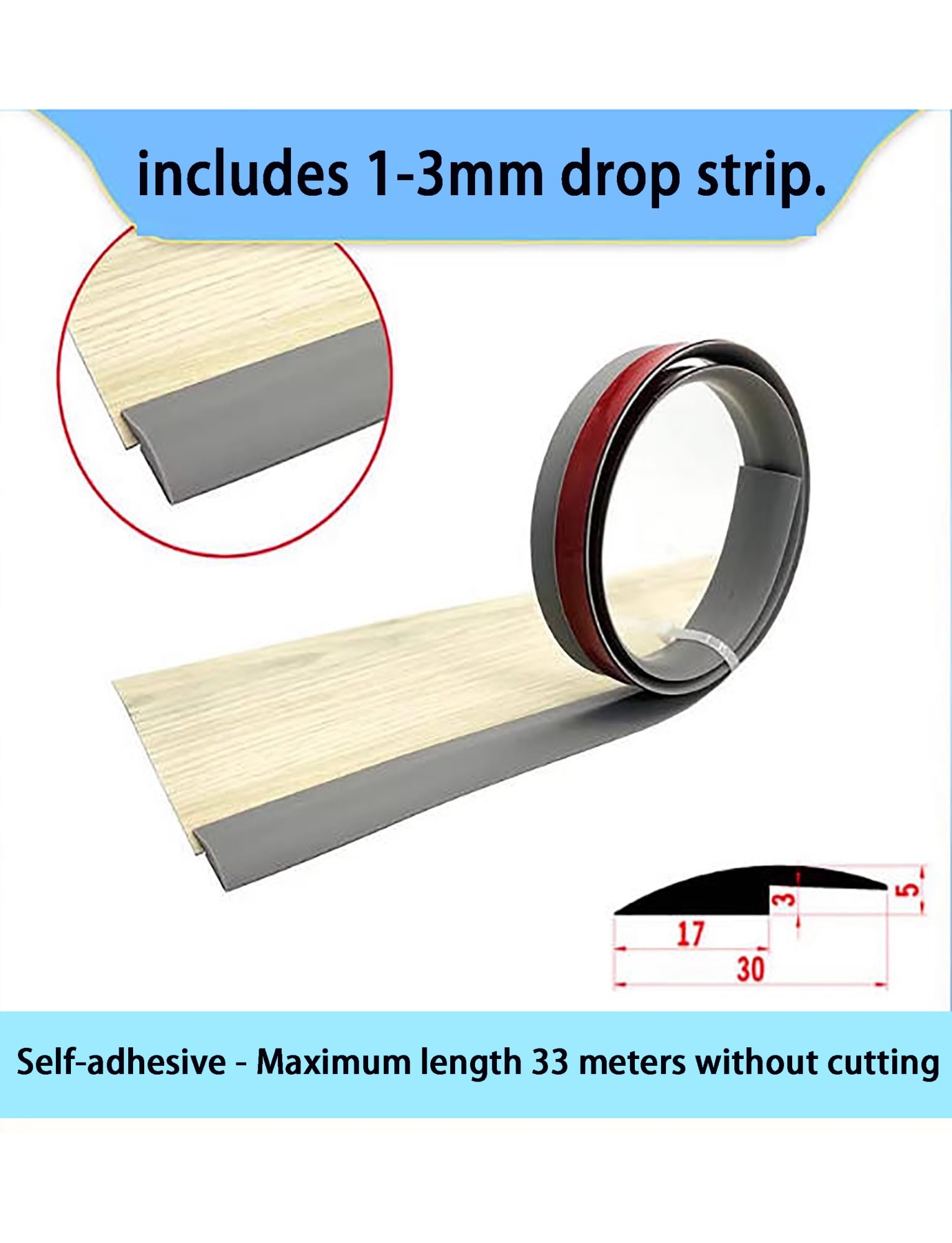 Profils adhésifs flexibles en PVC pour carrelage et moquette - Bande de 1 m - Parfait pour les solutions Flo sans couture