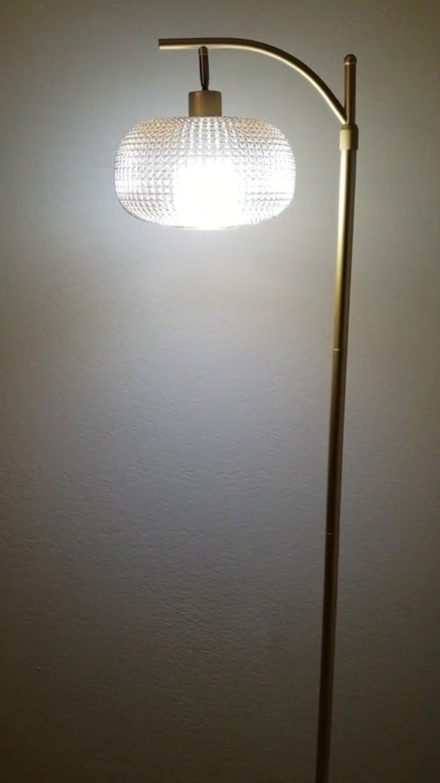 Image of Glass Floor Lamp for Living Room with Amber Glass Lampshade&Remote Control | Dimmable Modern Standing Lamp with 12W LED Bulb, Tall Lamp for Bedroom