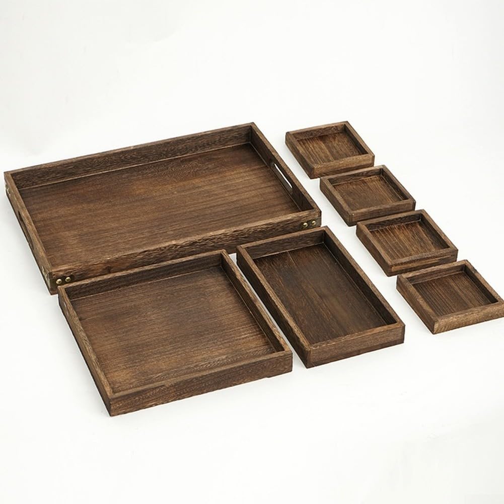 Set Bandeja Té para madera Sólida Japonés 7 Unidades para superficie Pulida para Café Postres Sala Comedor 27.5x27.5cm(A)