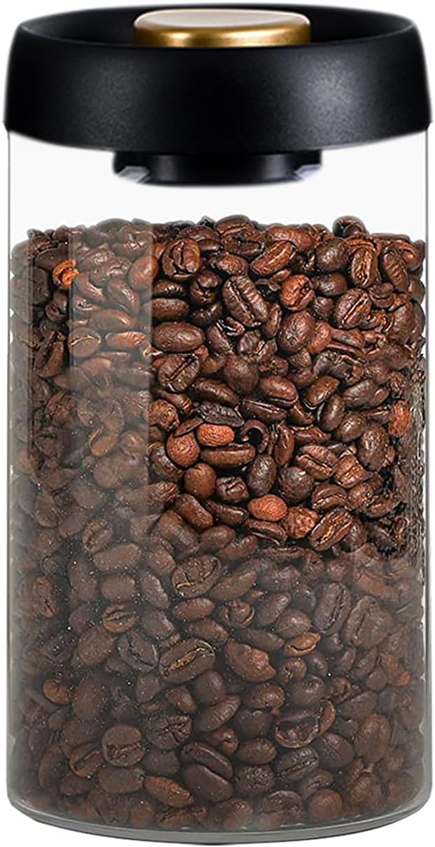 Borosilicate Glass Coffee Canisters with Airtight Lids - 1200ml/40oz Food Storage Containers for Coffee Beans, Tea, Sugar, Rice (BLACK)