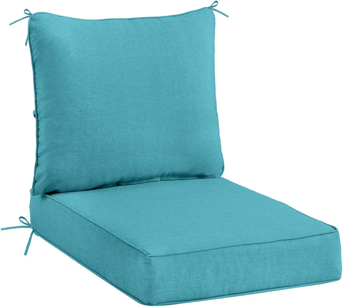 Sundale Outdoor Olefin Deep Seat Cushion, Patio Chair Cushion and Pillow, Water-Resistant Sectional Sofa Pad with Straps Teal, 24 x 24 x 4 Inches