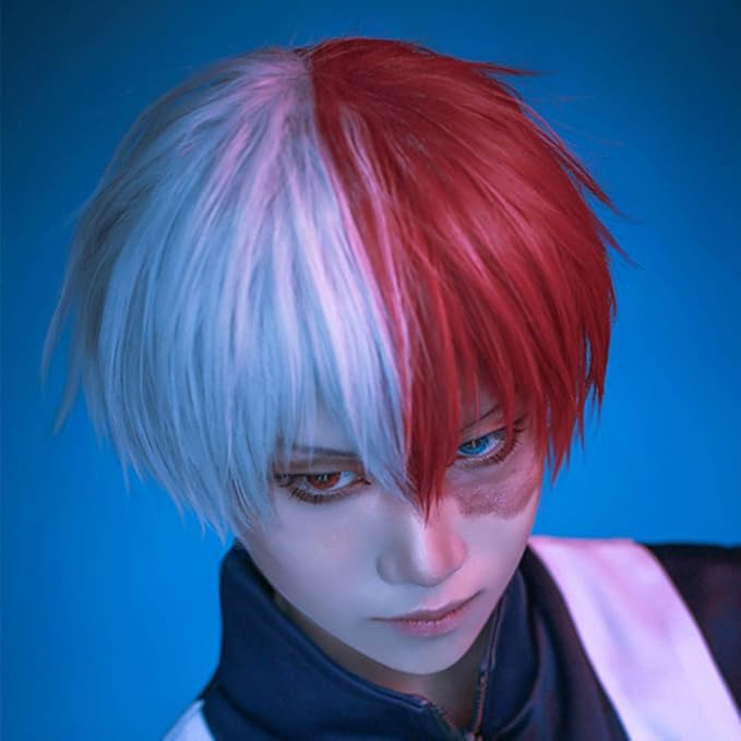 Amazon Com Bopocoko Anime Cosplay Wigs For My Hero Academia Half Silver White Half Red Wig Halloween Costume Wigs For Men Bu168 Clothing Shoes Jewelry