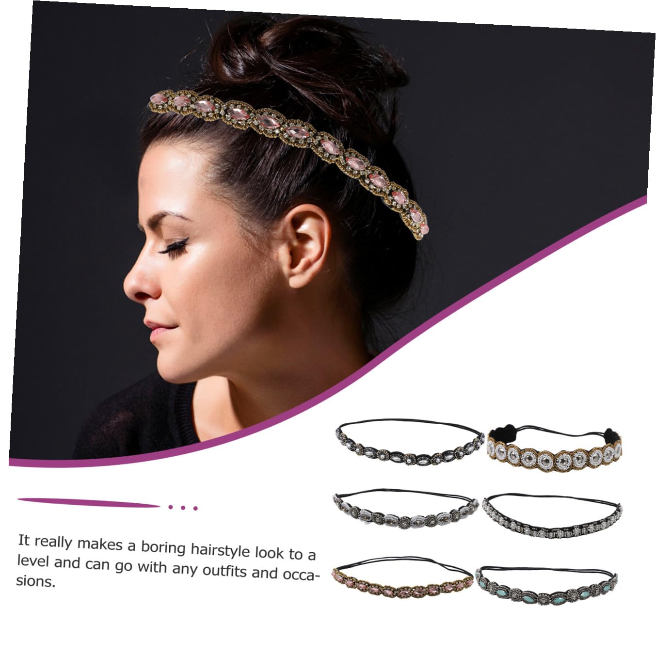 FRCOLOR 6pezzi Fascia per Capelli Strass per Donna Fascia Elastica per Capelli da Donna Cristalli