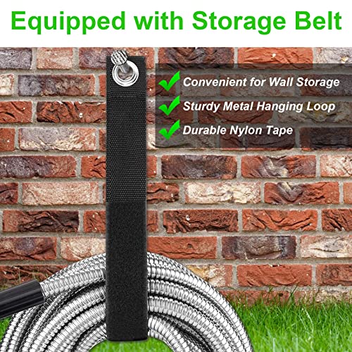 Amlegen Metal Water Garden Hose 50Ft - Heavy Duty Stainless Steel, 8-Function Sprayer & Adjustable Nozzle, Lightweight & Flexible, Tangle Free & Kink Free, Dog Proof, For Lawn/Yard/Outdoor/Rv #TOP1