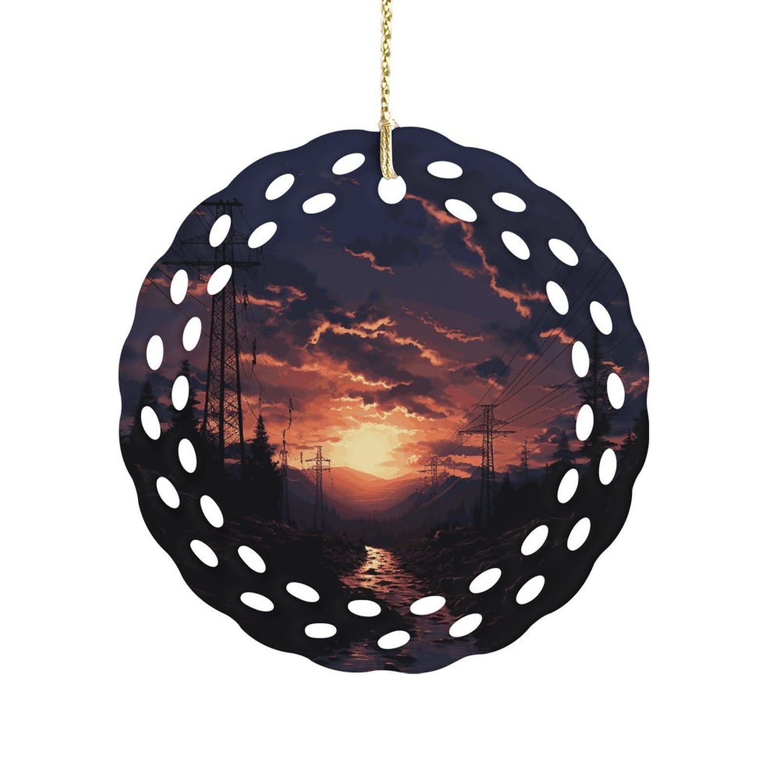 Fodpand Women's Style Dusk Scenery Ceramic Ornament For Home Decor 3.2" Round Tree Decoration Christmas Ornaments For Men Double-Sided Design