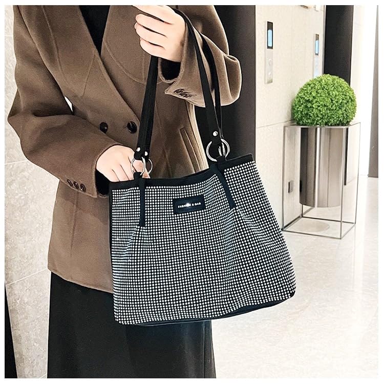 Image of Luxury Shining Diamond Rhinestone Top handle Tote Bag for Women Stylish Hobo Shoulder bag Deerskin Velvet Handbag for Ladies