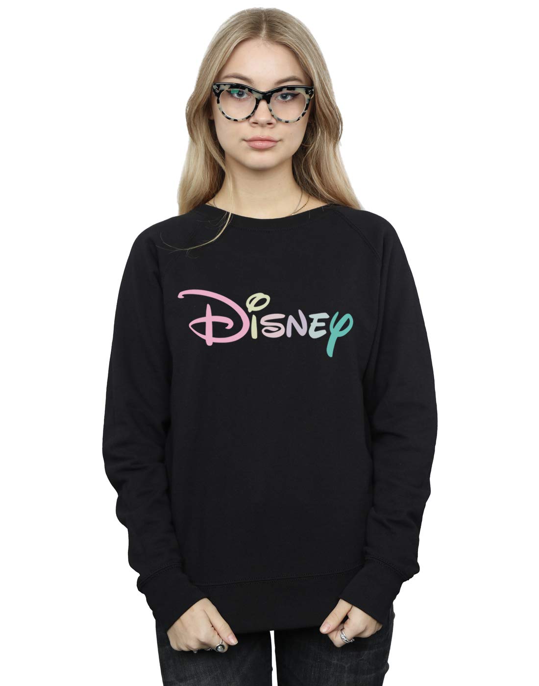 Absolute Cult Women's Black Disney Pastel Logo Sweatshirt XX-Large