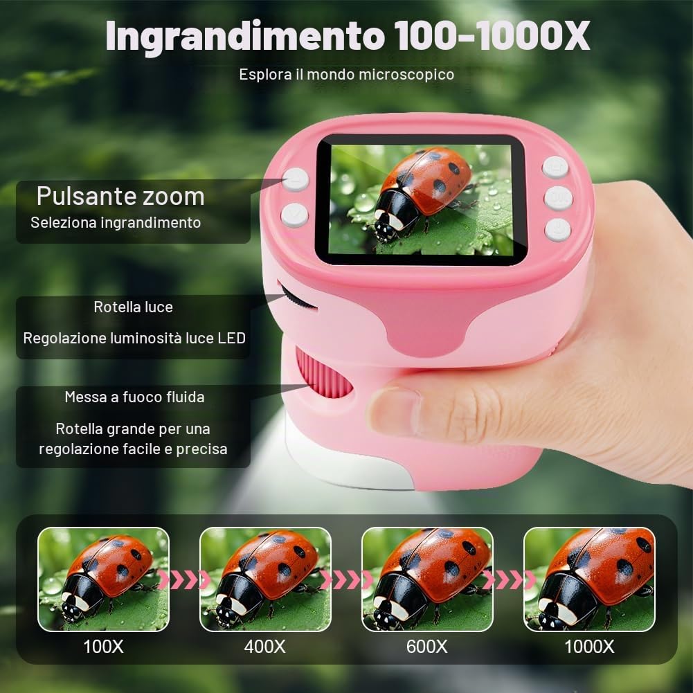 AXFEE 1000X Microscopio Portatile Bambini, Schermo 4K 2,0",Può Foto e Video