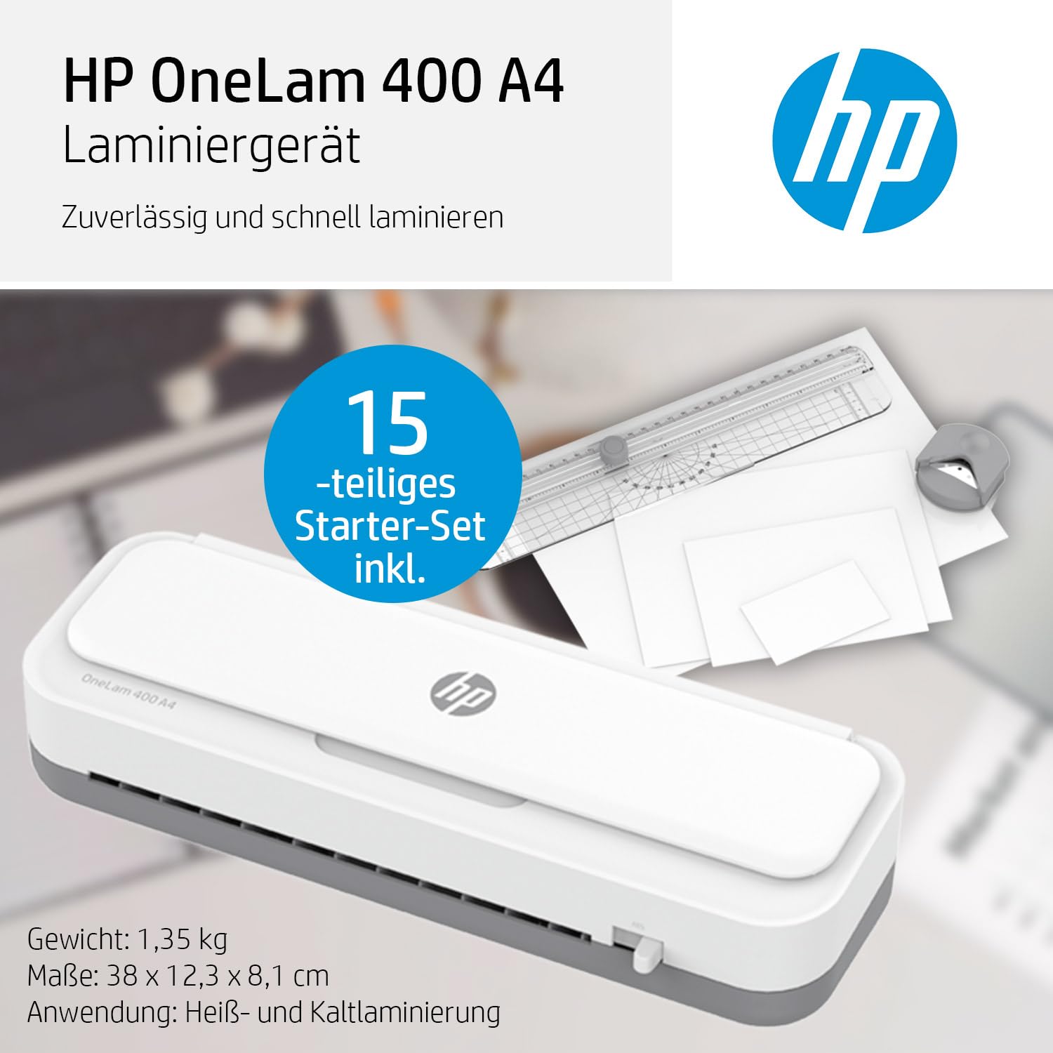 HP OneLam 400 A4, Laminiergerät, 75/80-125 Micron, inklusive Zubehör, 3160