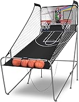 Vista 9 de Giantex Juego de Arcade de Baloncesto Plegable, 8 Opciones de Juego, Juego Electrónico de Tiro Doble para 2 Jugadores con 4 Bolas y Sistema