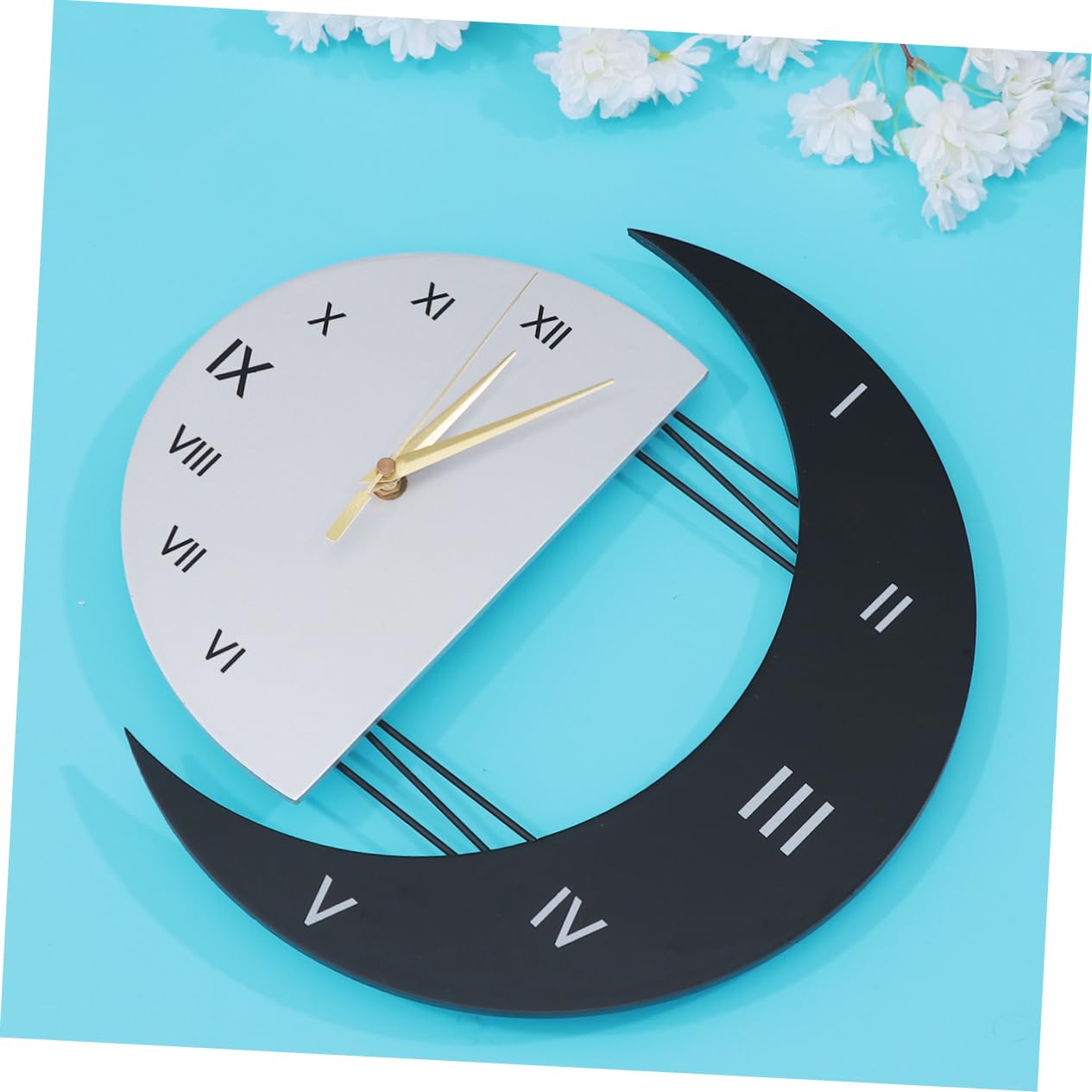 Moderne Wanduhr Mond Sonne Geräuschlos aus Eisen und Holz
