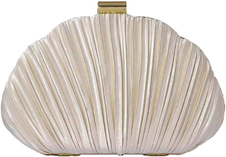QWINEE Women's Shell Shaped Clutch Purse Ruched Mini Crossbody Bag Elegant Evening Handbag with Chain Strap