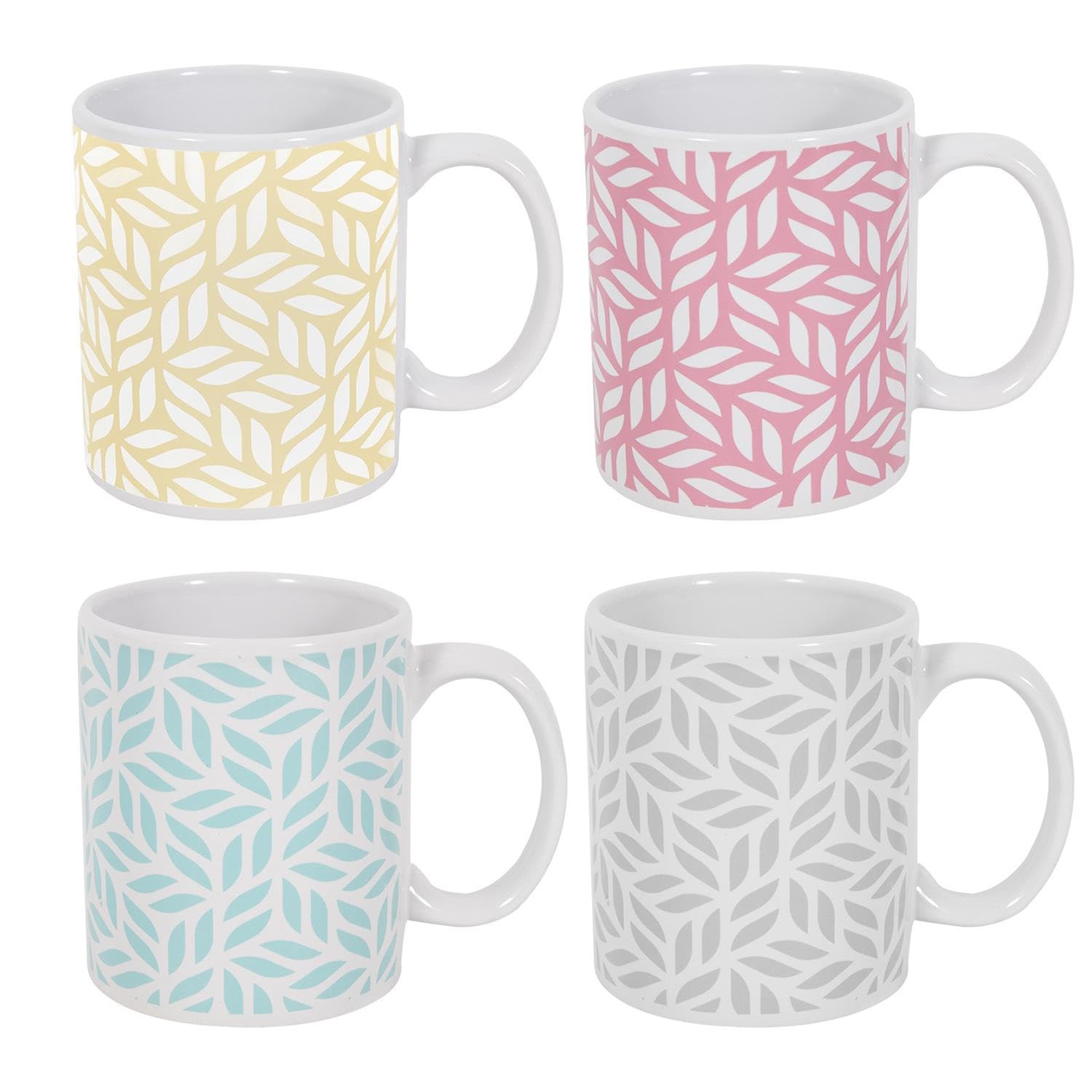Yöl Multicolour Set Of 4 Mugs Leaf Botanical Themed Mug Set 11Oz Perfect For Coffee & Tea Ab Stoneware House Warming Gift New Home