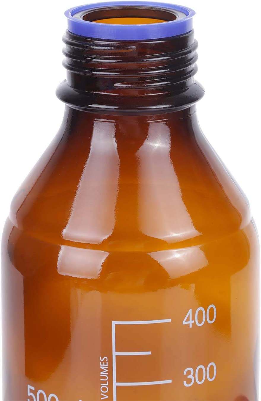 Lab Media Storage - Botellas de color ámbar, envase de vidrio graduado, GL45, tapón de rosca, a prueba de fugas, multiusos, para científicos, paquete de 8 (azul, 500 ml)