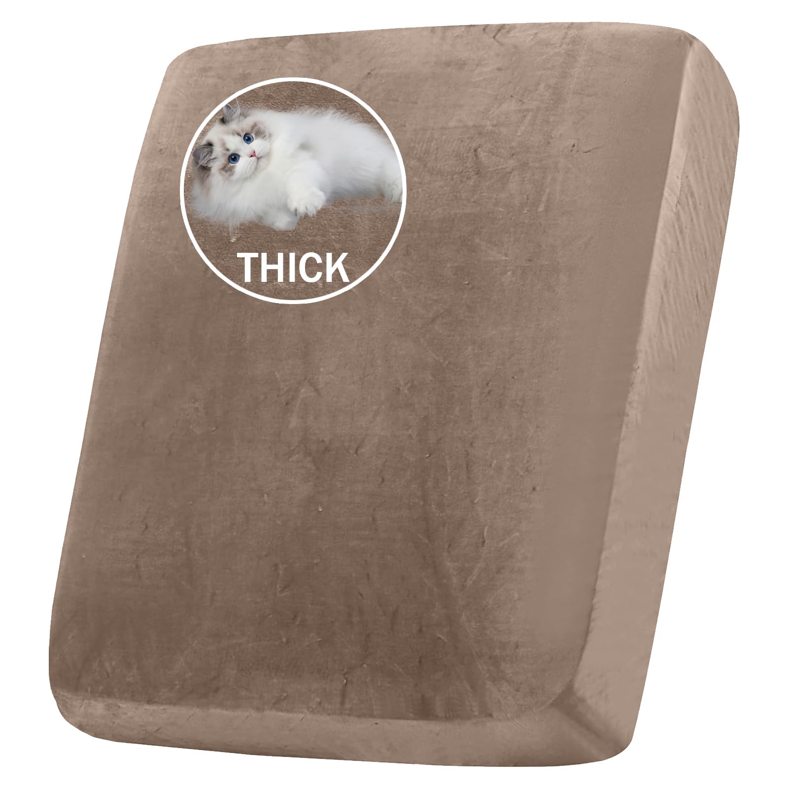 BXFUL Stretch Velvet Sofa Seat Cushion Cover, Removable Sofa Couch Covers with Elastic Bottom, Washable Furniture Slipcovers Protector for Kids and Pets (1-Seater,Taupe) โ image 1