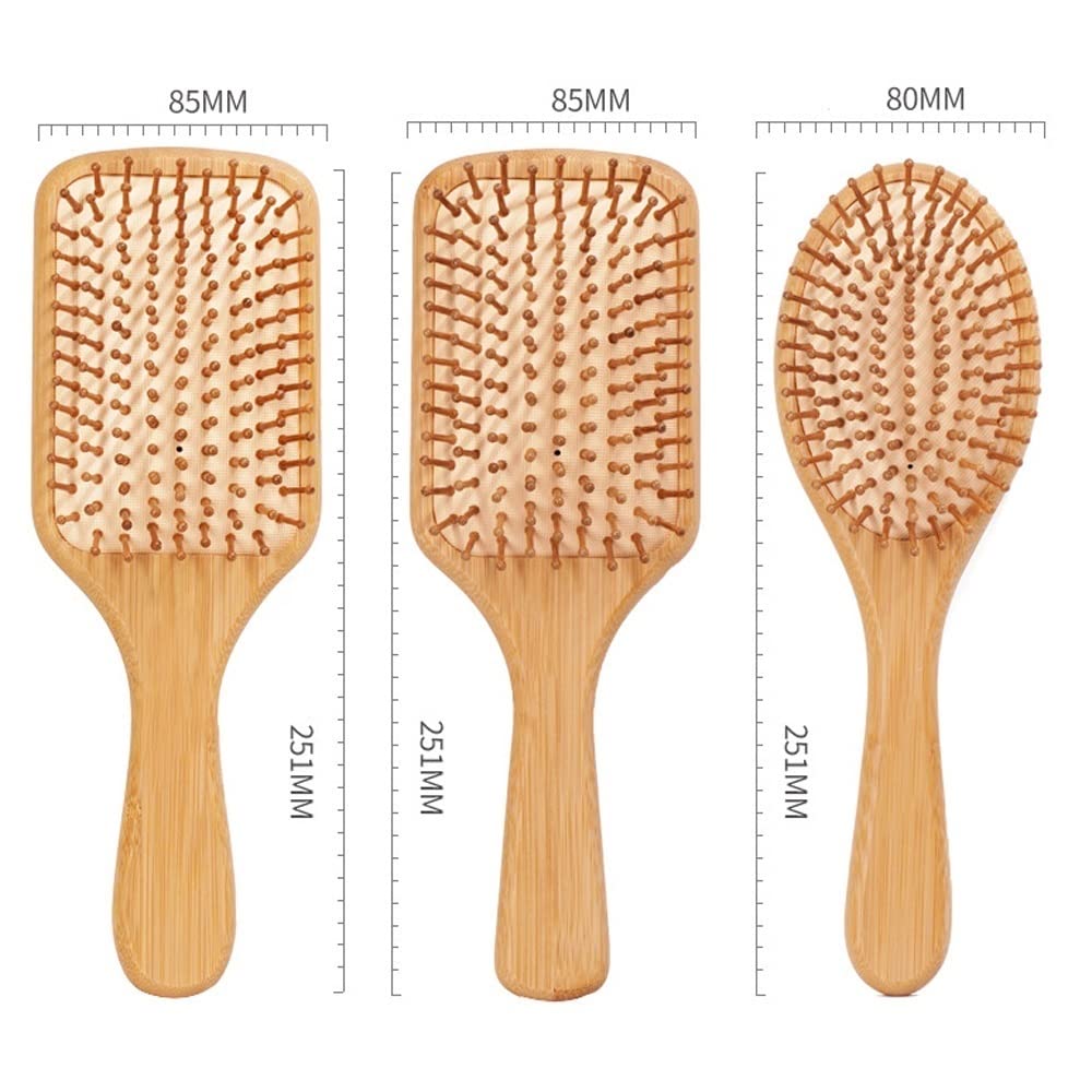 Cepillo for el cabello, peines de bambú de madera natural (rectángulo + ovalado) Cerdas de bambú Cepillo for desenredar el cabello for mujeres, hombres Reduce el encrespamiento, masajea el cuero cabel