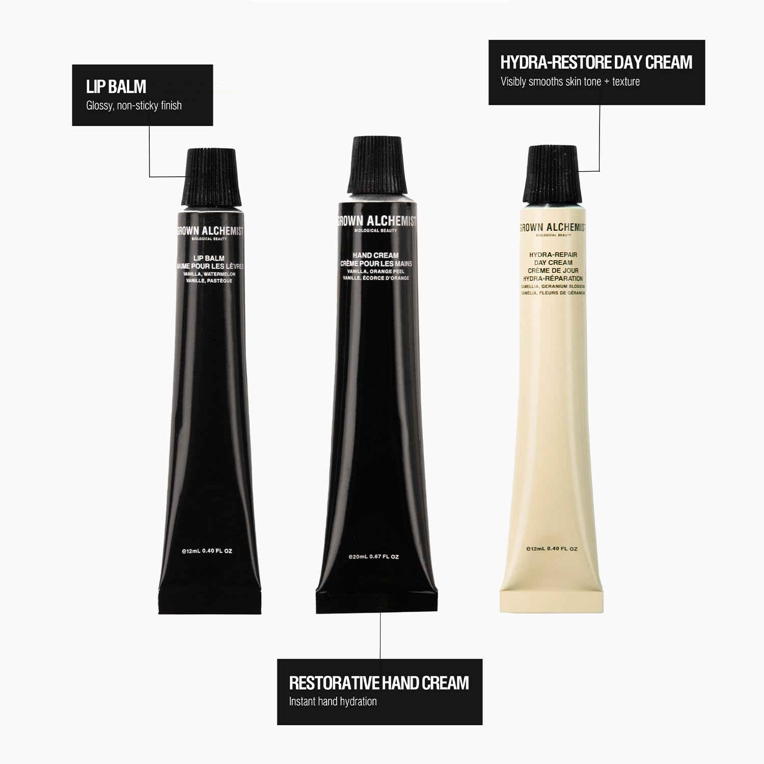Grown Alchemist On the Go Essentials Travel Skincare Set, Hydrating Face Cream, Nourishing Hand Cream & Lip Balm - Image 2