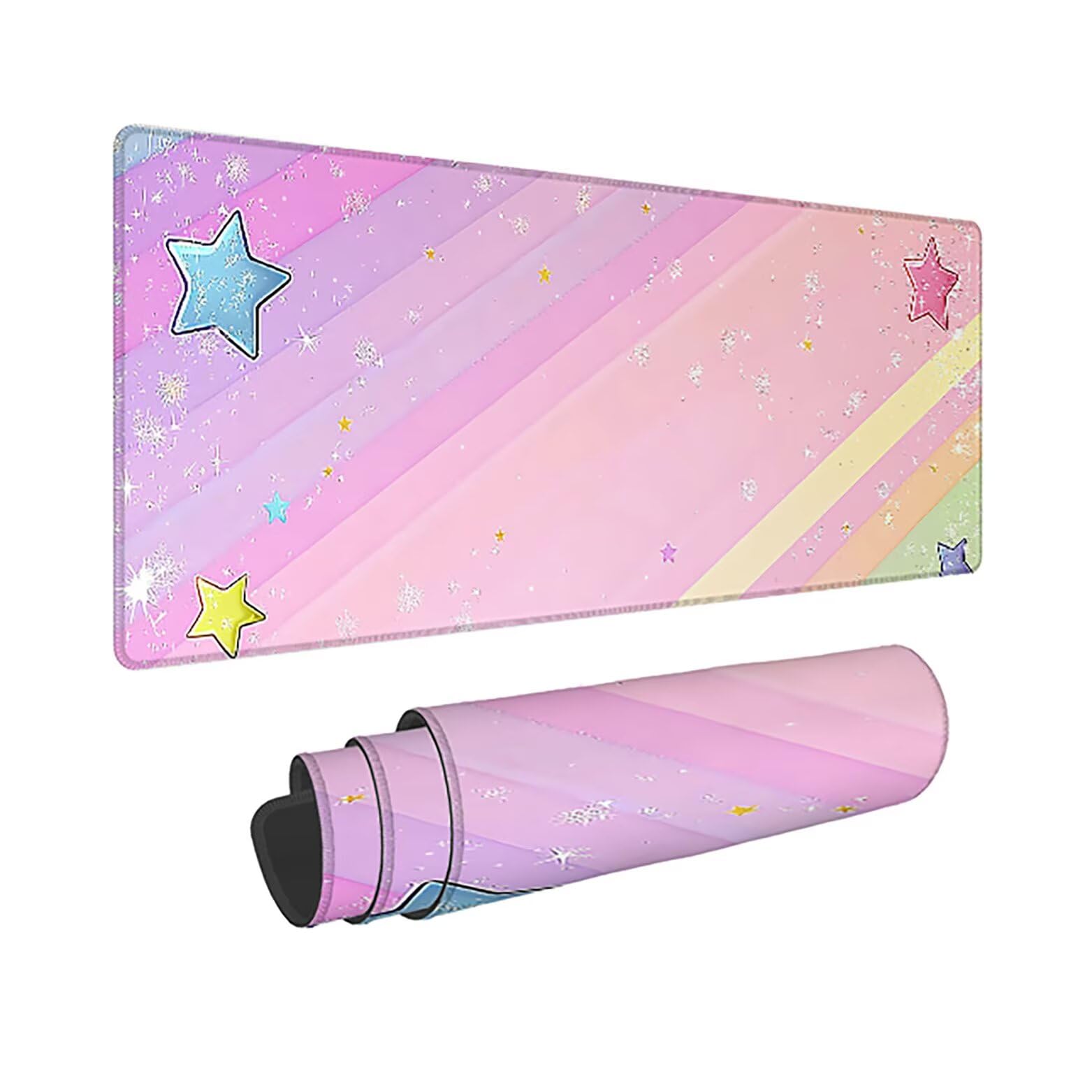 Podkładka pod mysz do gier XXL różowe gwiaździste niebo, podkładka pod mysz XXL - 1400 x 600 x 3 mm, podkładka pod mysz matowa, bardzo duża tkanina na biurko dla graczy, antypoślizgowa podstawa, dla