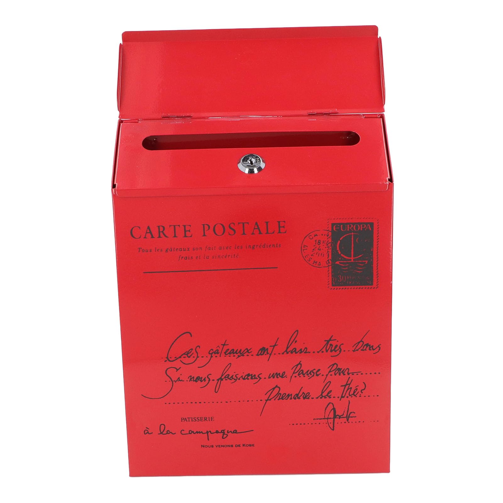 Iron Mailbox, Durable Rustic Style Wall Mounted Mail Box for Office (Small Letters in Red)