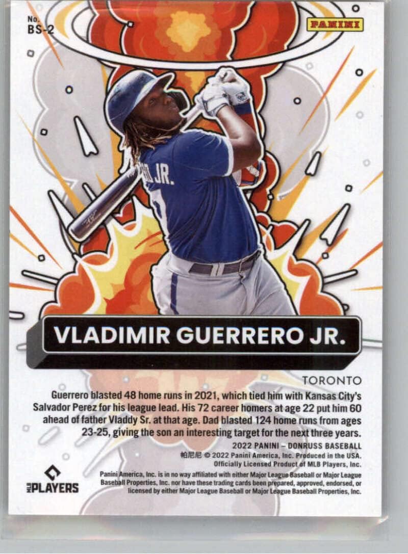 2022 Donruss Bomb Squad Red #2 Vladimir Guerrero Jr. SER/149 Toronto Blue Jays Official MLB PA Baseball Card in Raw (NM or Better) Condition