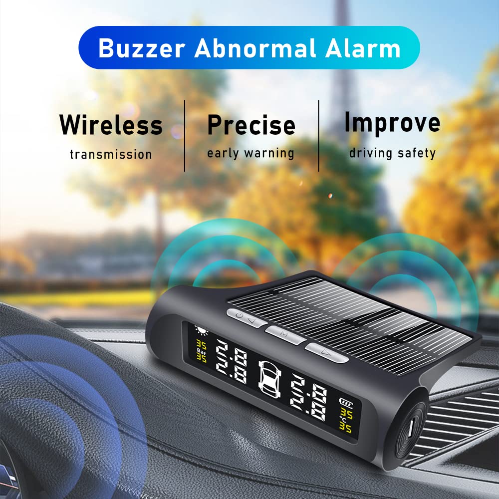 Tpms Sensore for auto Misuratore di pressione dei pneumatici solare 4 sensori Allarme Sistema di monitoraggio della pressione dei pneumatici for auto Sicurezza della pressione delle ruote Pressione Pn