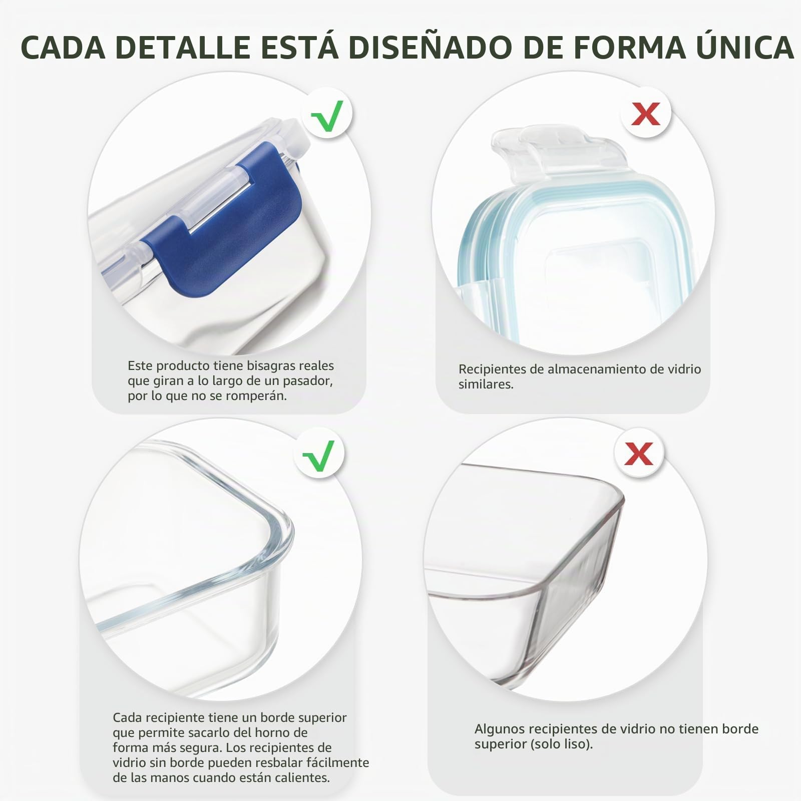 Juego de recipientes de cristal, recipientes de almacenamiento para alimentos frescos de cristal, recipientes de almacenamiento para cocina y restaurante con tapas de plástico premium, herméticos, a