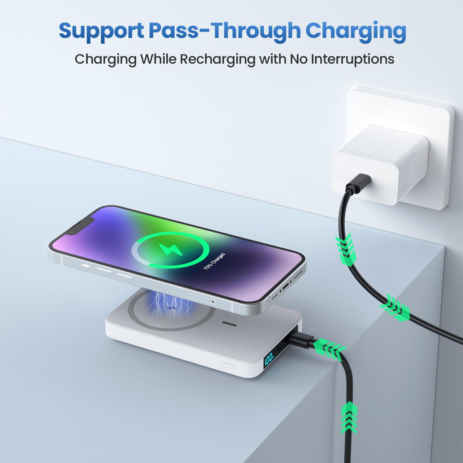 HETP Magnetico Power Bank, 10800mAh Caricabatterie Portatile Wireless PD 20W USB-C Ingresso/Uscita Ricarica Rapida Powerbank con Display LED Compatibile con Magsafe iPhone 15/14/13/12 Serie - Bianco