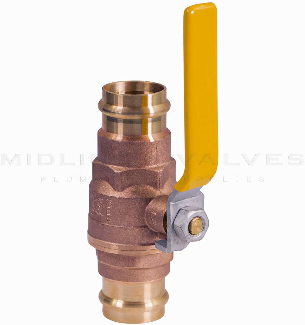 Midline Valve 532VLV034 Double-O-Ring Press Ball Valve, with 3/4 in. Connections, Brass