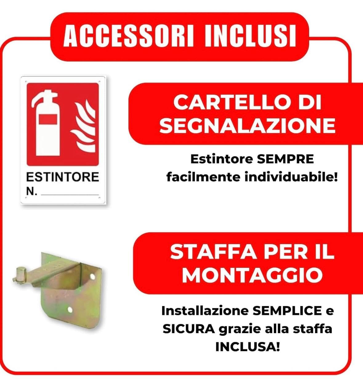 ESTINTORE A POLVERE DA KG 6 COMPRESO DI STAFFA E CARTELLO "ESTINTORE" PIU' CARTELLINO DI MANUTENZIONE