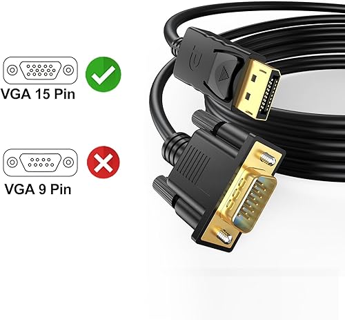 Miniatura 6 de Cable DisplayPort a VGA de 5 pies, paquete de 10 unidades, adaptador DP a VGA macho a macho chapado en oro para computadora, laptop, TV, proyector,