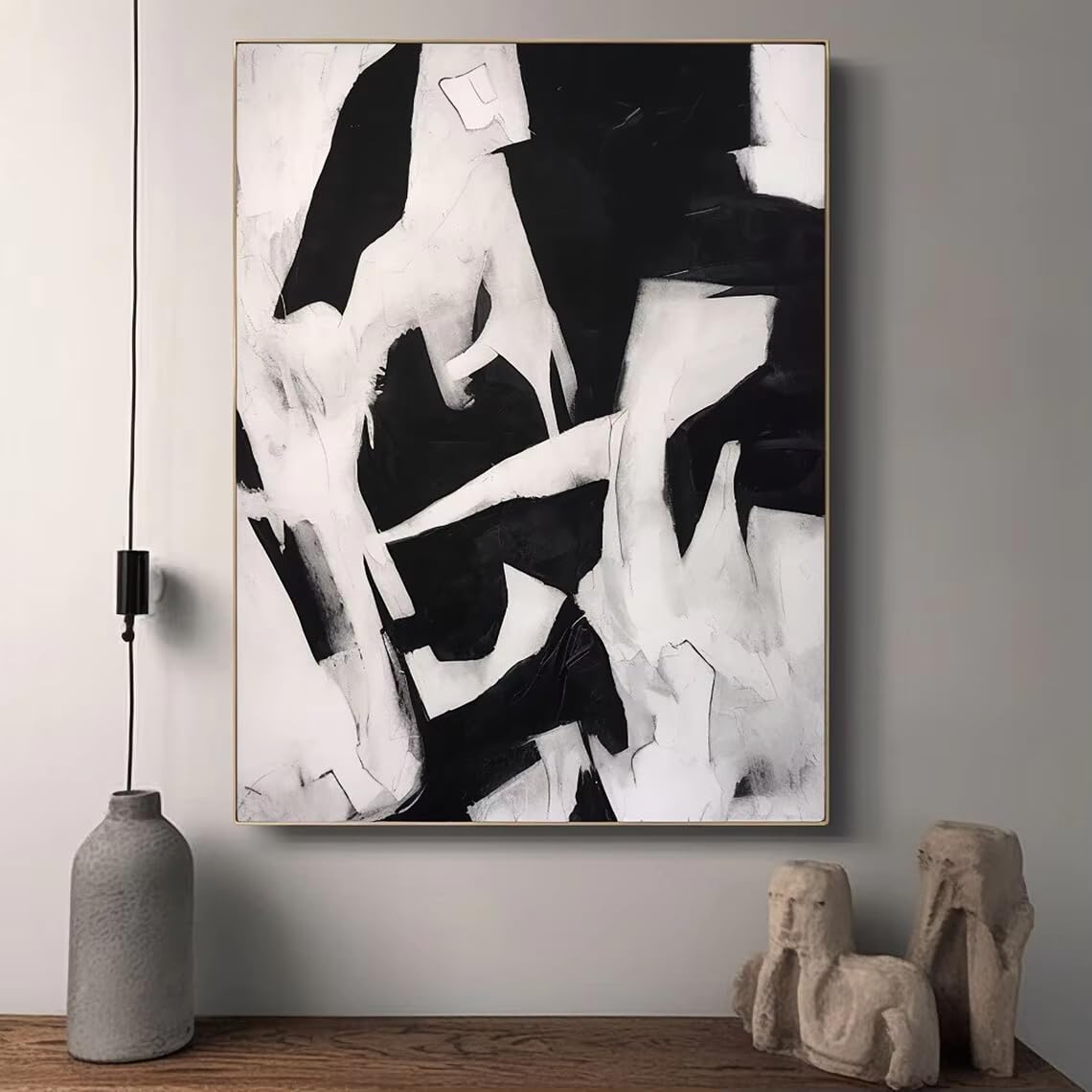 DFZEWKI Brown Black Painting Mural Brown Beige Black Abstract Painting Modern Abstract for Living Room Home Decor(60x80cm(24x31in)/No frame)