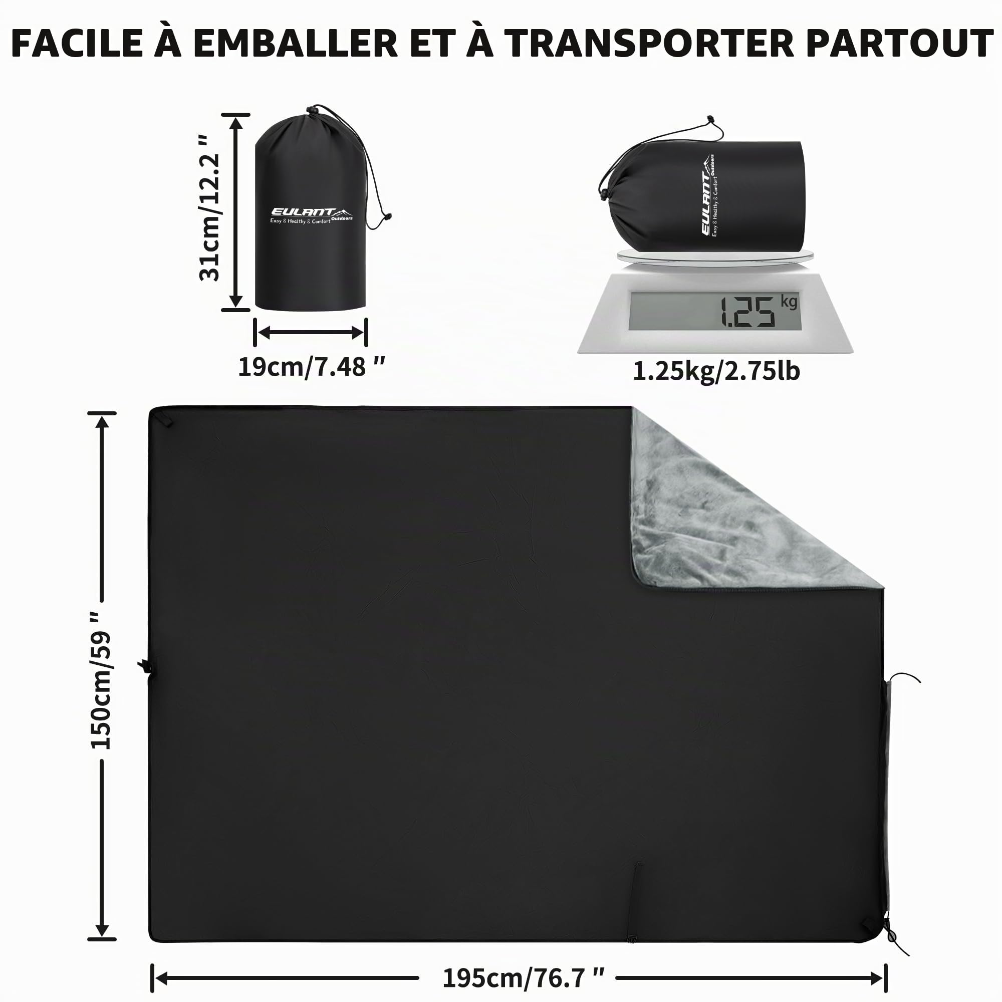 EULANT Couverture de Camping Imperméable avec Capuche,Blanket Thermique à Capuche pour Sport et Rester au Chaud en Plein Air/en Voiture, Polyvalente pour Tapis de Pique-Nique, Sac de Couchage
