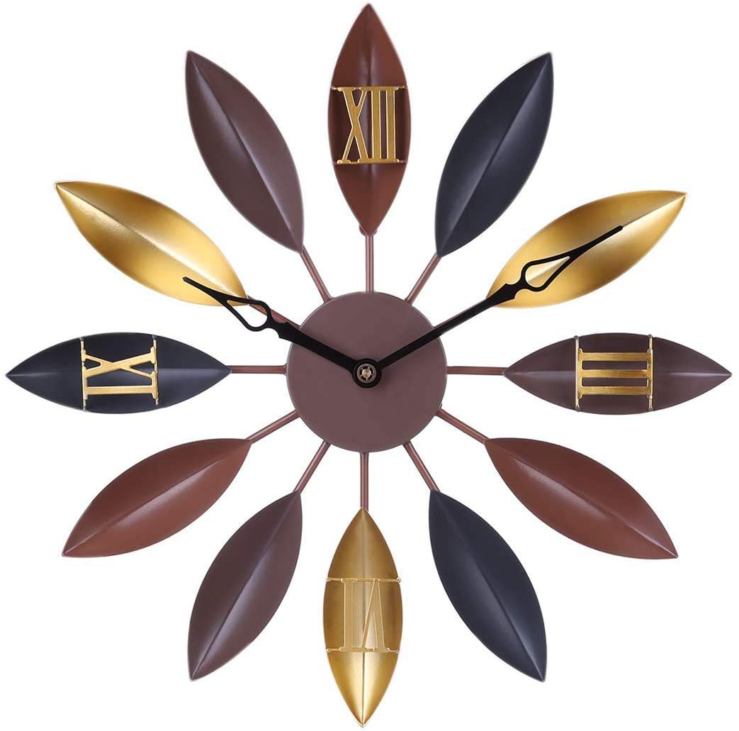 KFDQ Novelty Wall Decoration, 60Cm Metal Wall Clock Large - Retro Leaf Design Silent Non-Ticking Wall Decoration for Living Room Office