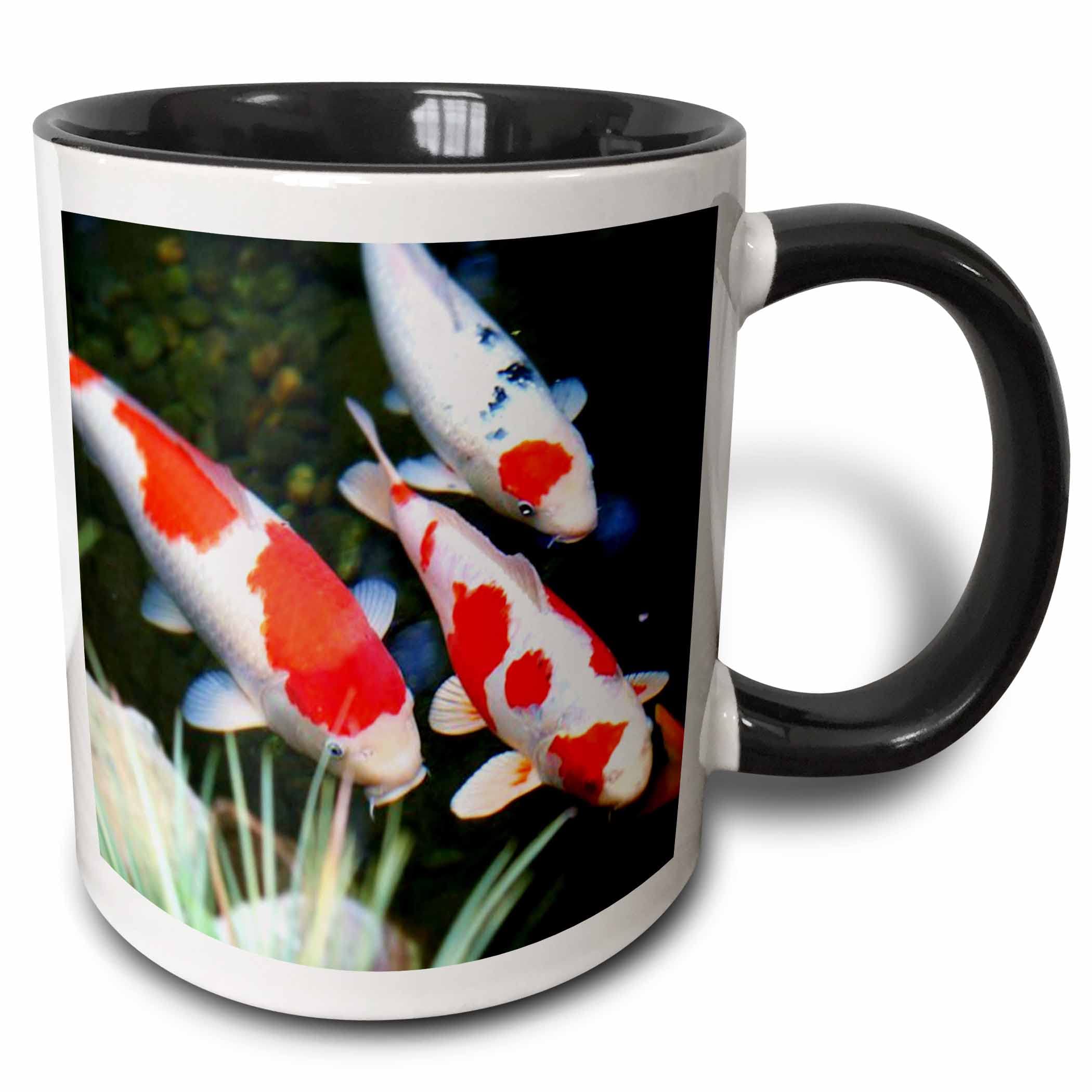 3dRose mug_62378_4 "Japanese orange n White Koi Fish" Two Tone Black Mug, 11 oz, Multicolor