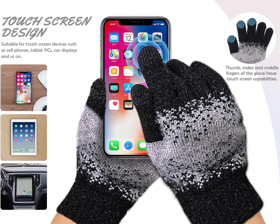 Winter Beanie Hat Scarf Gloves, Warm Fleece Lined Knit Beanie Hat Long Scarf & Touch Screen Gloves for Women Cold Weather Set - Image 6