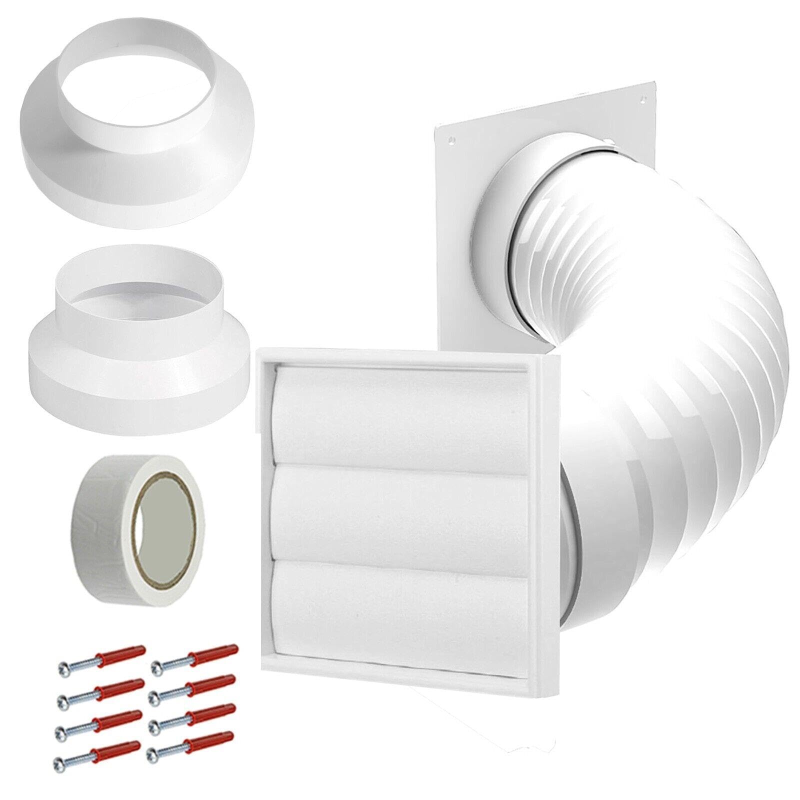 SPARES2GO Kit di condotti di ventilazione esterni universali per aria condizionata da 100 mm, 125 mm, 150 mm, colore bianco