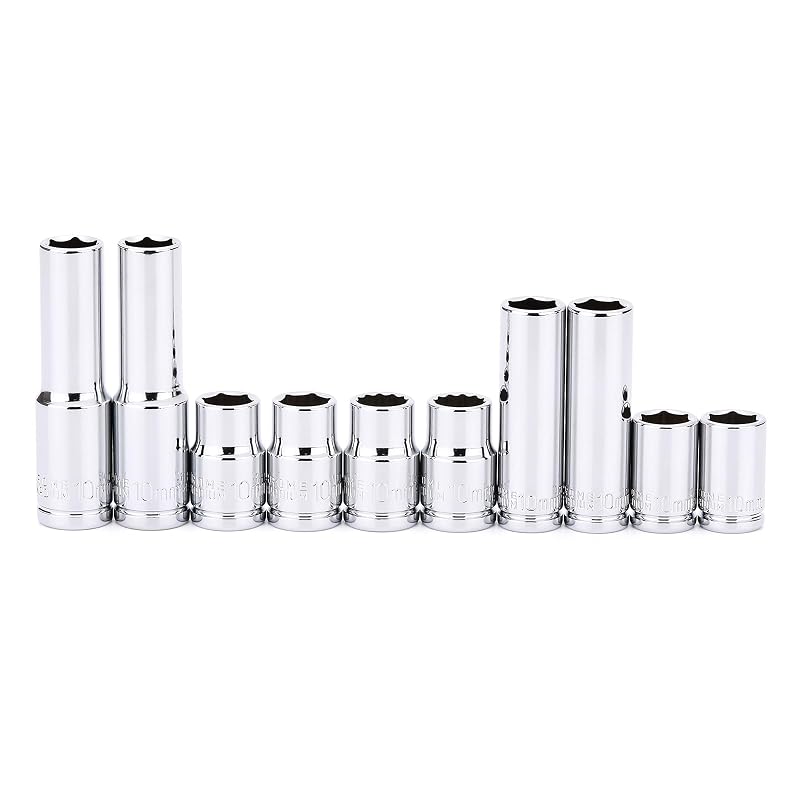 Jogo de Soquetes de Impacto CASOMAN 10 mm, Encaixe de 6,35 mm (1/4 pol.) e 9,53 mm (3/8 pol.), Profundos e Rasos, Aço Cromo-Vanádio, 10 peças