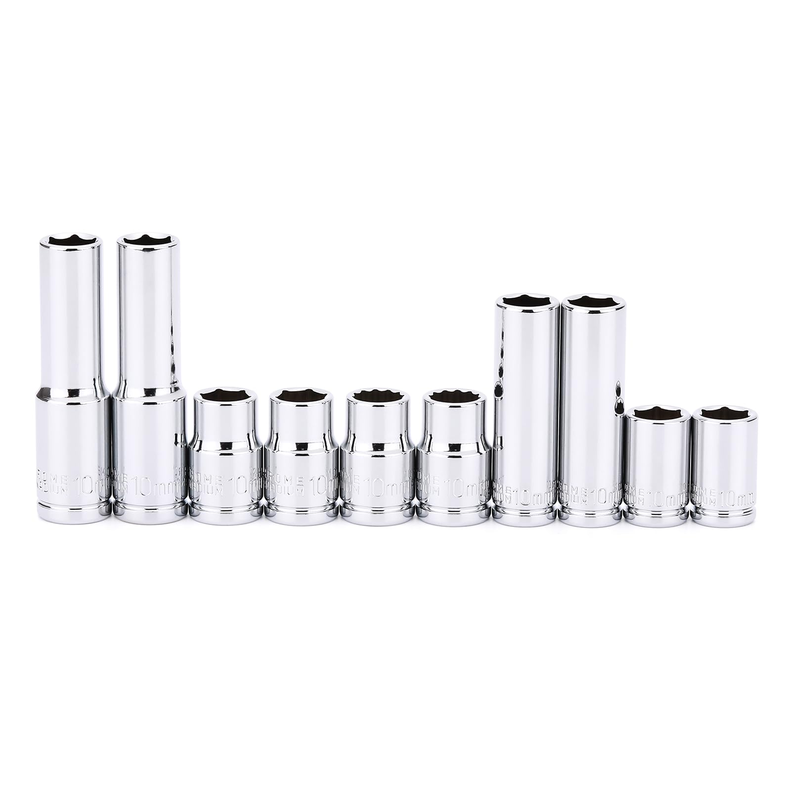 CASOMAN 10Piece Impact Socket Set, 1/4" & 3/8" Drive, Deep & Shallow, 10mm, Metric, Mirror Chrome Finish