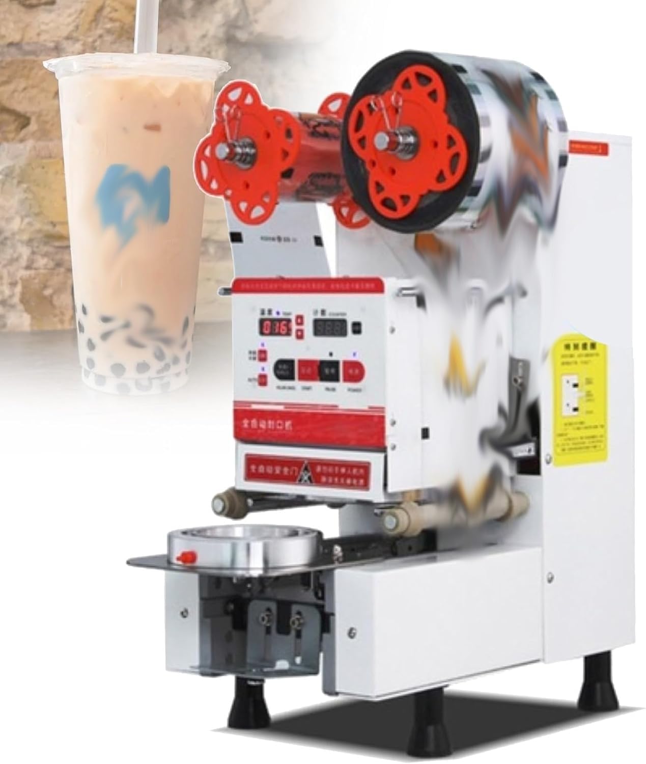 AYCDL Commercial Cup Sealing Machine, Electric Digital Control LCD Panel Cup Sealer for Milk Tea Coffee