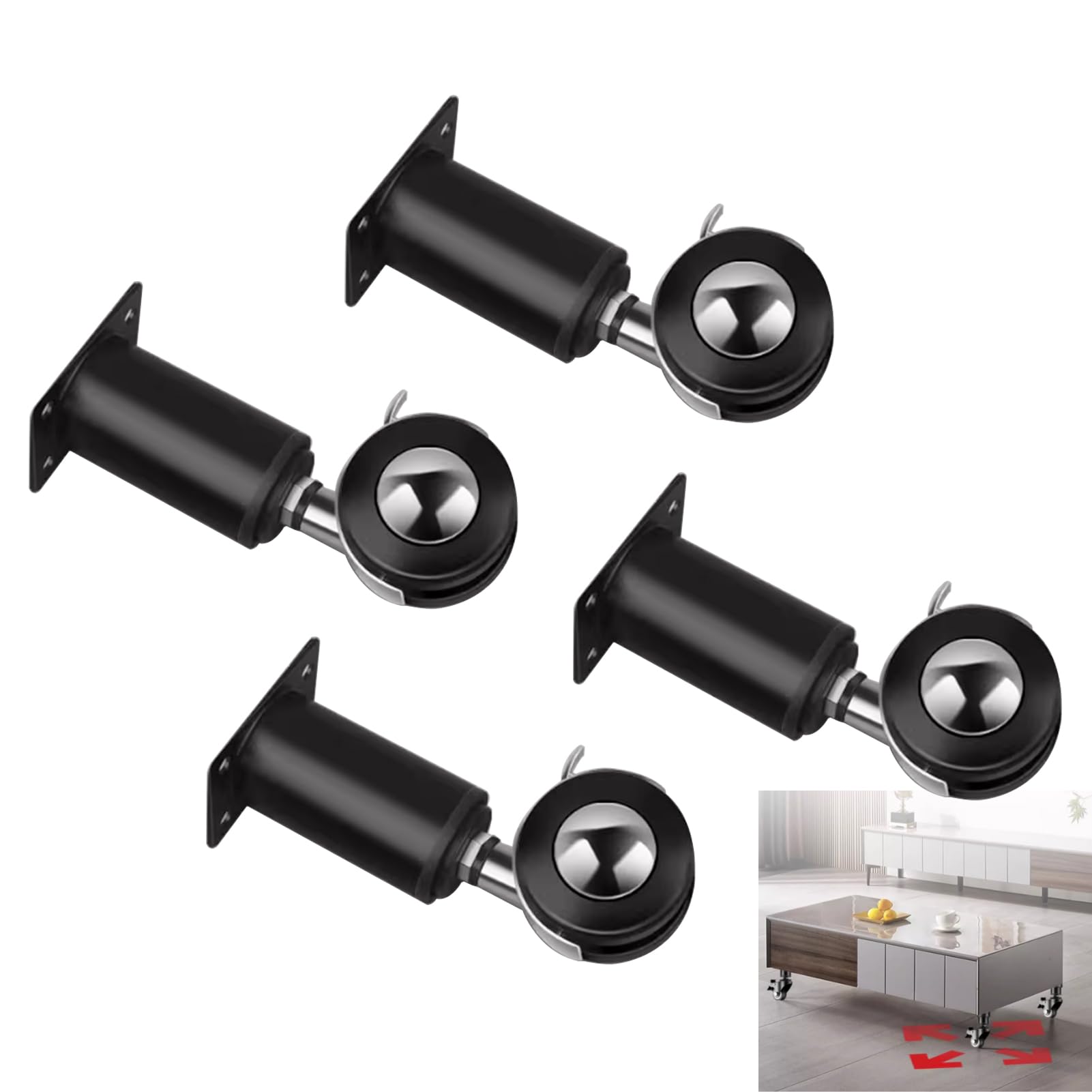 4 Stück verstellbare Schrankfüße, Möbelrollen, Universalrollen, Metall-Schrankbeine, Ersatz-Tischbeine, perfekt für Schränke, TV-Schränke, Nachttische (25-42 cm)