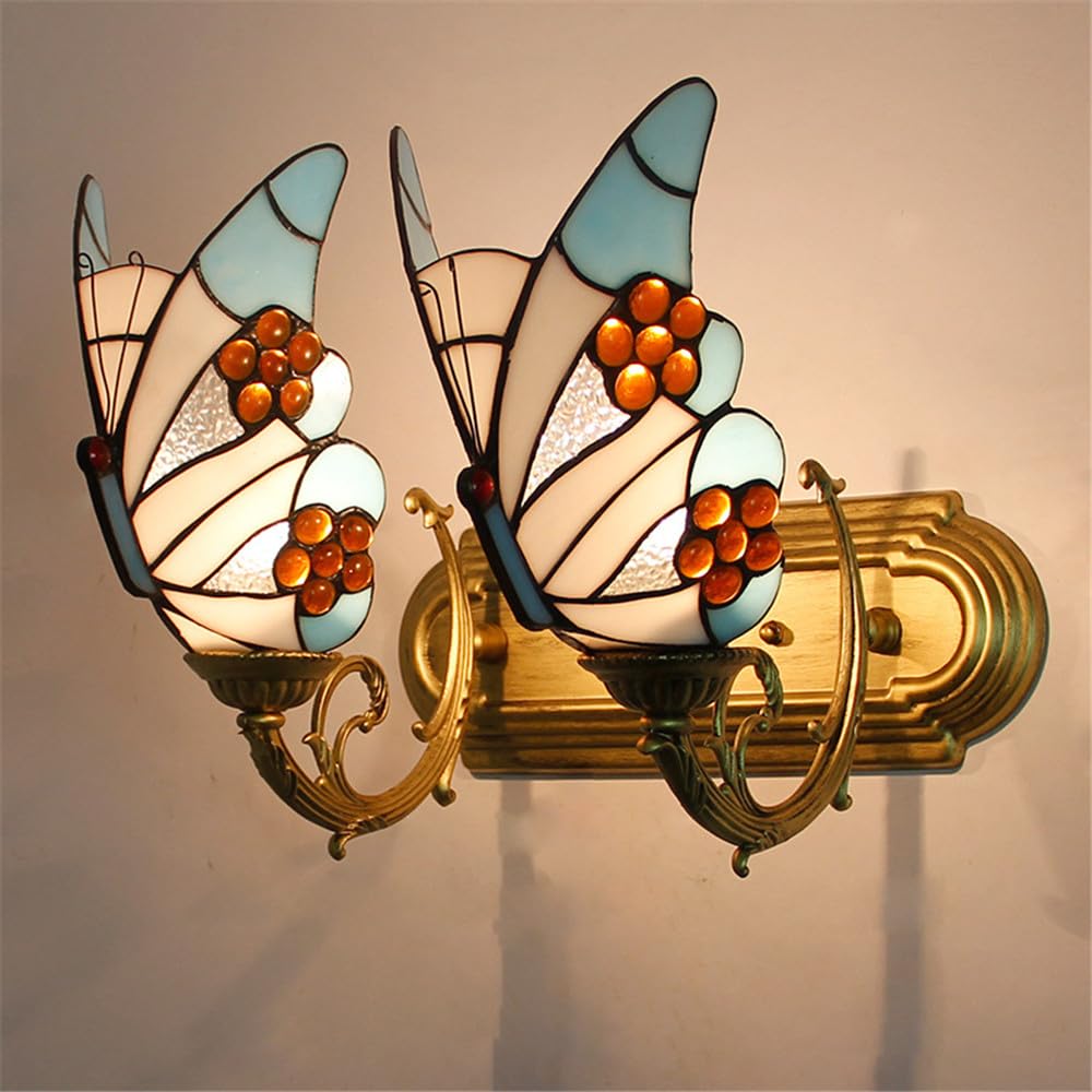 HYJAUSXB Butterfly Wall Lamp - Contemporary European Style Lighting for Living Room, Restaurant, Bedroom, Study, Villa, Cafe, Bar, Aisle Color Glass Design