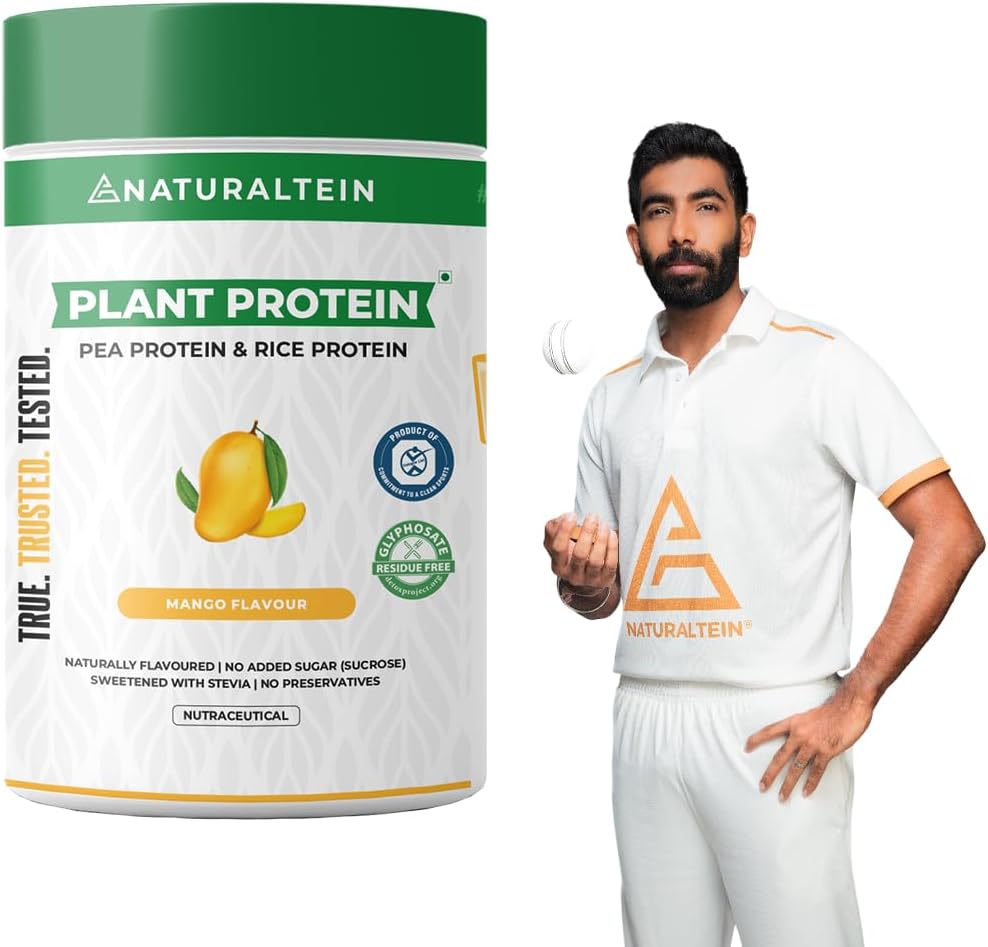 NATURALTEIN Plant-Based Protein 500 Grams (Mango Flavor) | 21.5g Protein per Serving | Naturally Sweetened | No Artificial Ingredients, Non-GMO, Soy-Free | 100% Natural