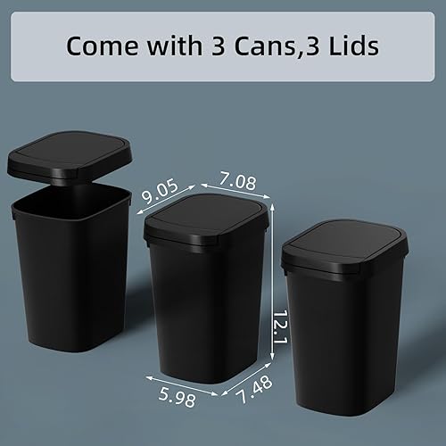 Miniatura 6 de Paquete de 3 cubos de basura pequeños para baño con tapa, 2.6 galones delgado con tapa emergente, papelera de plástico de 10 litros para dormitorio,