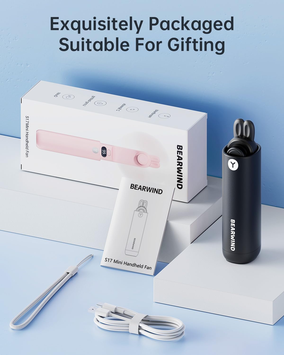 Portable Handheld Mini Fan: 2 in 1 Rechargeable Hand Held Fan with Backup Power & Digital Display - Summer Essentials for Travel, Concerts, Makeup, Lash - Gifts for Women, Girls (Black) - Image 7