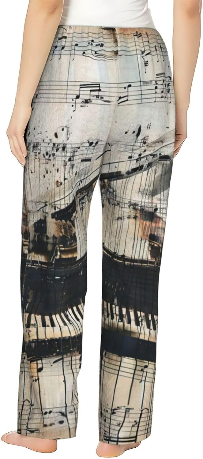 Sheet Music Print Fashion Cozy Womens Flannel Pajama Pants,Perfect For Christmas And Everyday Wear